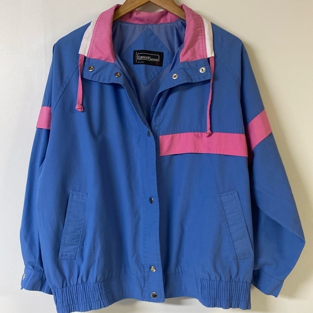 CURRENT SEEN Vintage 90s Lightweight Blue & Pink Button Snaps Jacket Size L